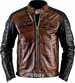 New Stylish Men's Distressed Leather Jacket Moto Brown And Black Leather Jacket