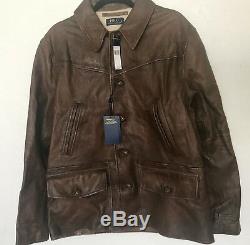 Nwt Polo Ralph Lauren Distressed Leather Jacket Brown Size L $1595 Msrp