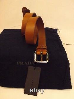 Nwt Prada Distressed Leather Brown Small Silver Buckle Belt 100-40