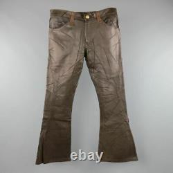 OBELISK Size 32 Brown Distressed Leather Bell Bottom Pants