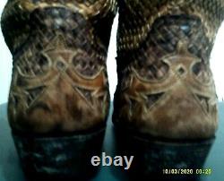 OLD GRINGO Mens Distressed Brown Woven Leather Boots- EUC S 12D