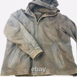 ORVIS Hooded Brown Distressed Leather Jacket XXL Car Coat Retail $495 Dual Zip