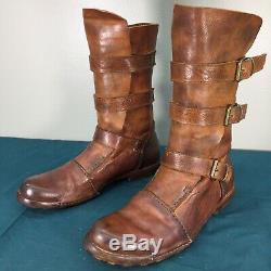 Officine Creative Distressed Brown Leather Mens Mid Calf Buckle Strap Boots 41