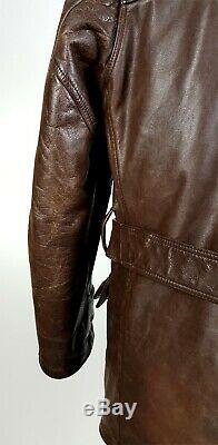 POLO Ralph Lauren Sz M Double Breasted Leather Trench Coat Distressed Brown Belt