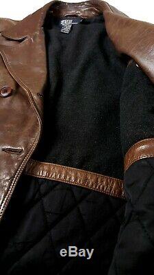 POLO Ralph Lauren Sz M Double Breasted Leather Trench Coat Distressed Brown Belt