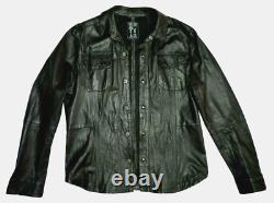 Pearly King Dark Brown Creased Leather Shirt Jacket Distressed- Size XXL
