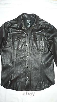 Pearly King Dark Brown Creased Leather Shirt Jacket Distressed- Size XXL