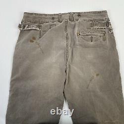 Polo Ralph Lauren (36x32) Taupe Duck Canvas Leather Trim Distressed Work Pant