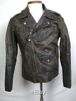 Polo Ralph Lauren Biker Moto Brown RLPC Distressed Leather Jacket Coat mens Sz M