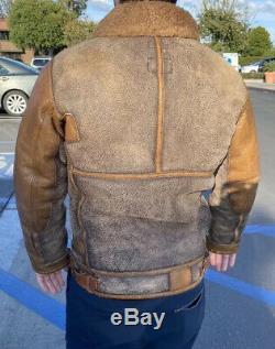 Polo Ralph Lauren Distressed Bomber Leather Jacket VTG RRL Shearling Fur Coat