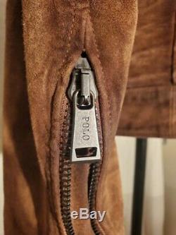 Polo Ralph Lauren Distressed Brown Suede Leather Biker Moto Jacket Coat XL $895