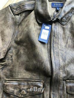 Polo Ralph Lauren Distressed Leather Flight Bomber Jacket 1930s Standard Issue