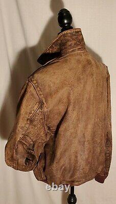 Polo Ralph Lauren Distressed Leather Flight Bomber Jacket Coat Brown $998