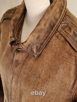 Polo Ralph Lauren Distressed Leather Flight Bomber Jacket Coat Brown $998