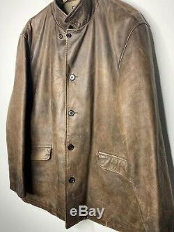 Polo Ralph Lauren Large Brown Leather Jacket RRL VTG Distressed Hunting Blazer