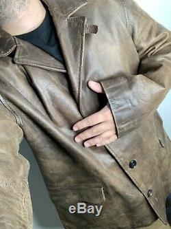 Polo Ralph Lauren Large Brown Leather Jacket RRL VTG Distressed Hunting Blazer
