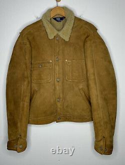 Polo Ralph Lauren Large Distressed Bomber Leather Jacket RRL Shearling Trucker