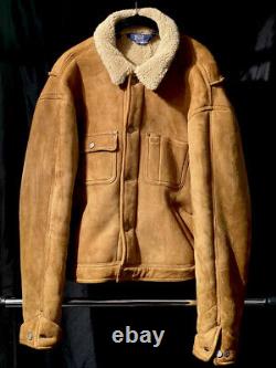 Polo Ralph Lauren Large Distressed Bomber Leather Jacket RRL Shearling Trucker
