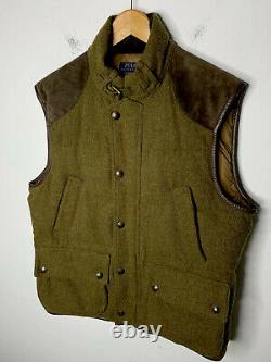 Polo Ralph Lauren Large Green Brown Hunting Jacket Vest RRL Rugby Tweed Leather