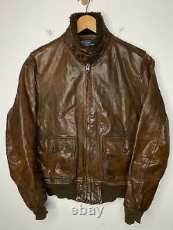 Polo Ralph Lauren Medium Leather Jacket RRL VTG Aviator G1 Shearling Coat Patina