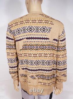 Polo Ralph Lauren Mens Brown Distressed Fair Isle Eton Cardigan Sweater XL