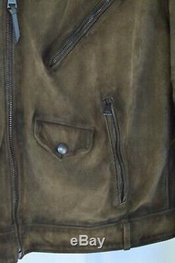 Polo Ralph Lauren Mens Brown Suede Distressed Leather Vintage Biker Moto Jacket