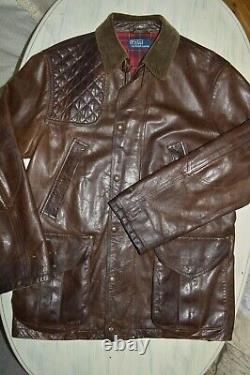 Polo Ralph Lauren Mens Vintage Distressed Leaher Hunting Jacket Size Medium