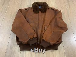 Polo Ralph Lauren Mens Vintage Leather Shearling Distressed Soft Bomber Jacket M