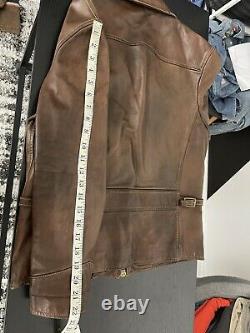 Polo Ralph Lauren Small Brown Leather Hunting Jacket Utility RRL VTG Newsboy XS