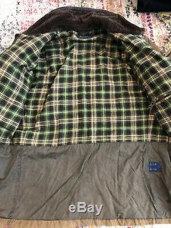 Polo Ralph Lauren Small Waxed Oil Cloth Distressed Jacket Brown RRL VTG Rugby