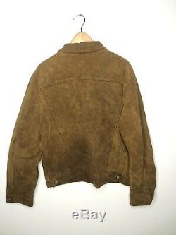 Polo Ralph Lauren X-Large Brown Trucker Leather Jacket RRL Distressed Oil Suede
