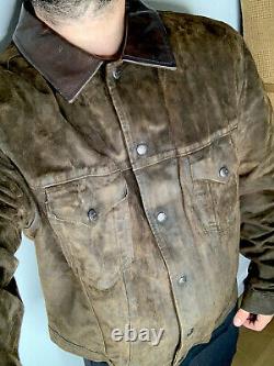 Polo Ralph Lauren X-Large Trucker Leather Jacket RRL Cowboy Oil Suede VTG Rugged