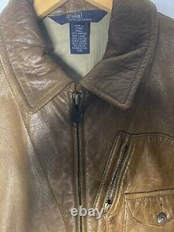 Polo Ralph Lauren X-Small Brown Leather Jacket RRL VTG Moto Biker Distressed