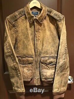 Polo Ralph Lauren distressed Leather Bomber Jacket Mens Size XXL