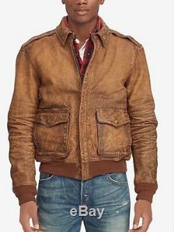 Polo Ralph Lauren distressed Leather Bomber Jacket Mens Size XXL