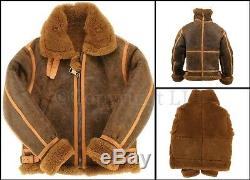 RAF Brown Bomber Flying Aviator Fur Shearling Coat Real Leather Jacket Men 2020