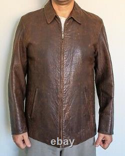 RALPH LAUREN PURPLE LABEL Large Leather Zip-Up Jacket, brown distressed
