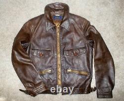 RALPH LAUREN Polo RRL Vtg 1940's Style Brown LEATHER Motorcycle Flight JACKET XS