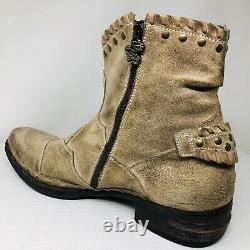 RARE MARK NASON Distressed Tan Suede Harness Boots Italy Size 12