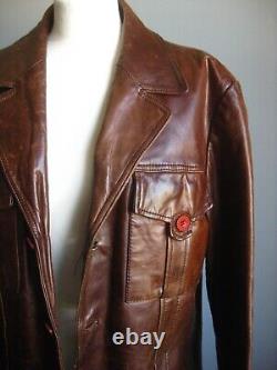 RIVER ISLAND LEATHER JACKET trucker distressed large 42 44 mens real fight club