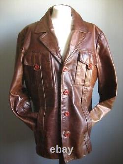 RIVER ISLAND LEATHER JACKET trucker distressed large 42 44 mens real fight club