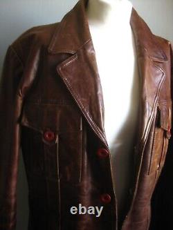 RIVER ISLAND LEATHER JACKET trucker distressed large 42 44 mens real fight club