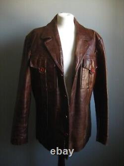 RIVER ISLAND LEATHER JACKET trucker distressed large 42 44 mens real fight club