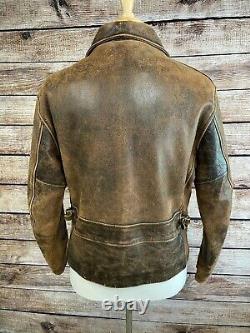 RRL Leather Jacket Biker Moto Brown Patina Distressed Size L Sears Hercules