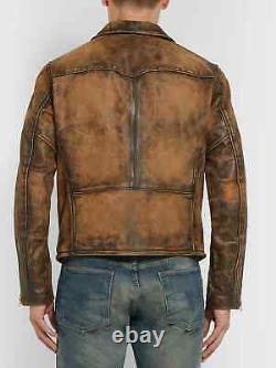 RRL Ralph Lauren Brown Distressed Motorcycle 1900s Leather Jacket Men's 2XL XXL