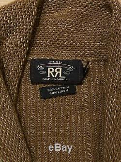 RRL Ralph Lauren Cotton Linen Distressed Shawl Cardigan Brown Men's Medium M