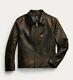 Rrl Ralph Lauren Full Zip Leather Jacket Brown Distressed Men's Size Medium M
