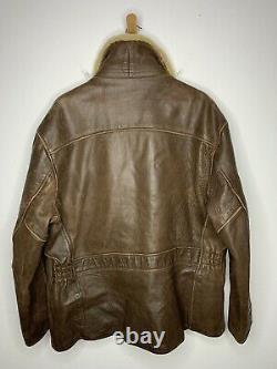 RRL Ralph Lauren Large Brown Leather Jacket Polo Shearling Fur Coat XL Hunting