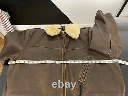RRL Ralph Lauren Large Brown Leather Jacket Polo Shearling Fur Coat XL Hunting