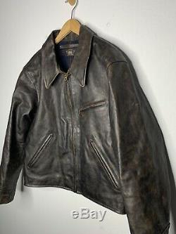 RRL Ralph Lauren Large Morrow Distressed Brown Leather Jacket Cowboy VTG Polo RL